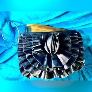 Gianni Bini black vegan leather floral clutch